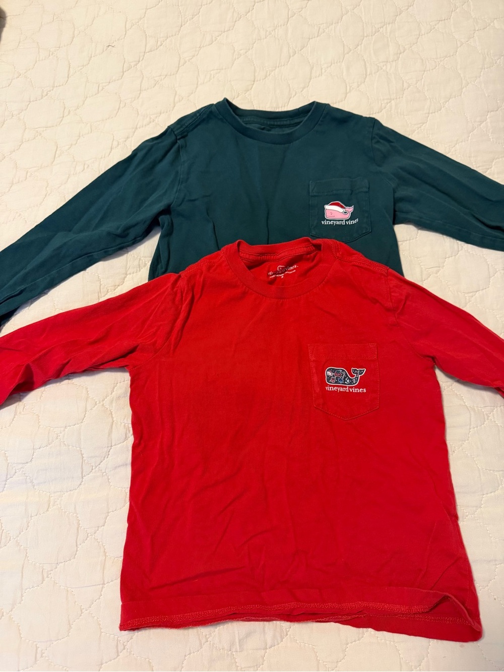 Vineyard Vines Kids Holiday Long-Sleeve Pocket Tees - Red & Green